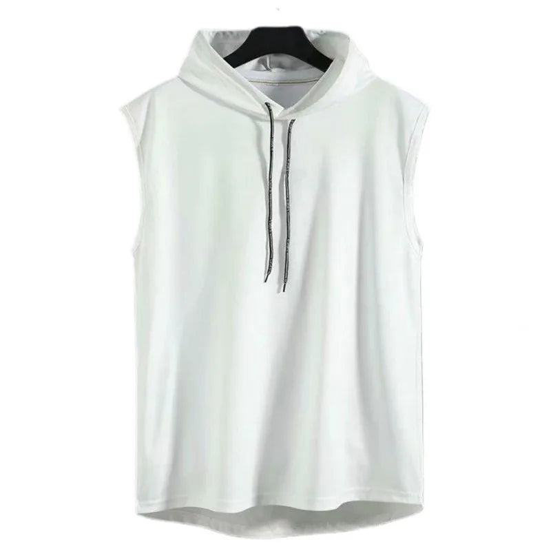 M-3XL Men's Tank Tops Vest Sleeveless Tees Hooded Male T Shirt Gym Exercise Sports Golf Shirt Korean Style Casual Solid Color