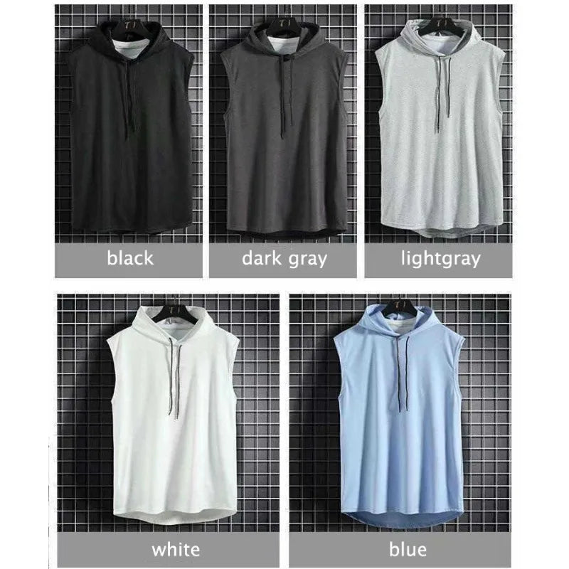 M-3XL Men's Tank Tops Vest Sleeveless Tees Hooded Male T Shirt Gym Exercise Sports Golf Shirt Korean Style Casual Solid Color
