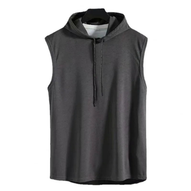 M-3XL Men's Tank Tops Vest Sleeveless Tees Hooded Male T Shirt Gym Exercise Sports Golf Shirt Korean Style Casual Solid Color