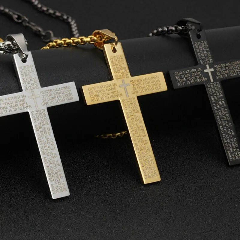 HNSP Cross Chain Necklace Stainless Steel Pendant For Men Catholic Religious Jewelry Accessories