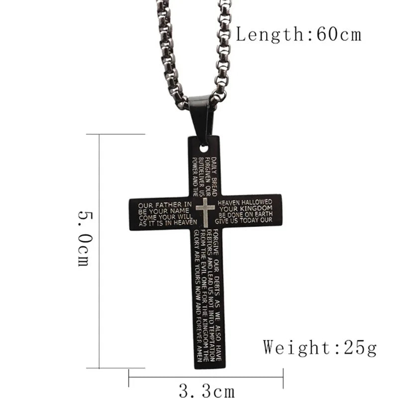 HNSP Cross Chain Necklace Stainless Steel Pendant For Men Catholic Religious Jewelry Accessories