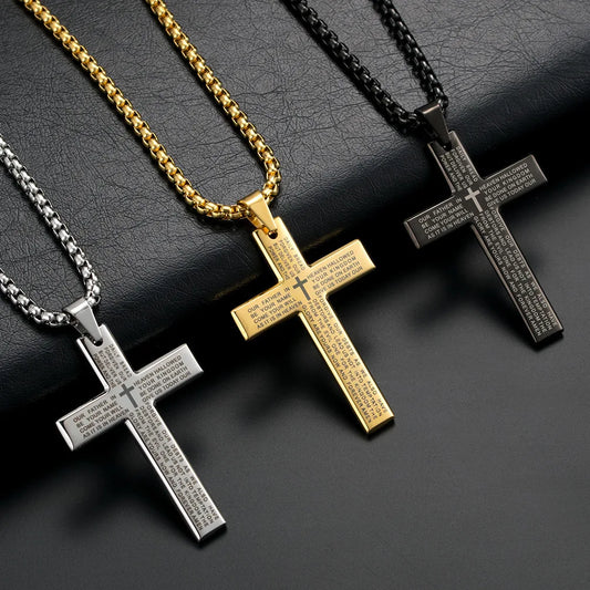 HNSP Cross Chain Necklace Stainless Steel Pendant For Men Catholic Religious Jewelry Accessories