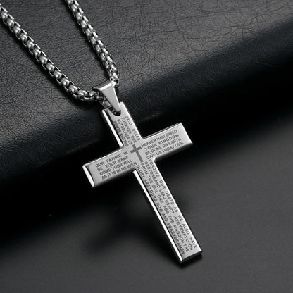 HNSP Cross Chain Necklace Stainless Steel Pendant For Men Catholic Religious Jewelry Accessories