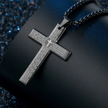 HNSP Cross Chain Necklace Stainless Steel Pendant For Men Catholic Religious Jewelry Accessories