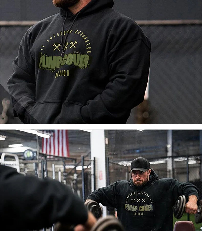 Autumn And Winter Men's Gym Wool Pullovers Fitness Sweatshirts Men Fleece Hoodies Stringer Bodybuilding Fitness Casual Coat