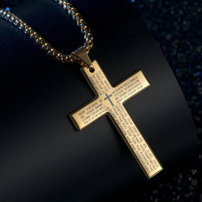 HNSP Cross Chain Necklace Stainless Steel Pendant For Men Catholic Religious Jewelry Accessories